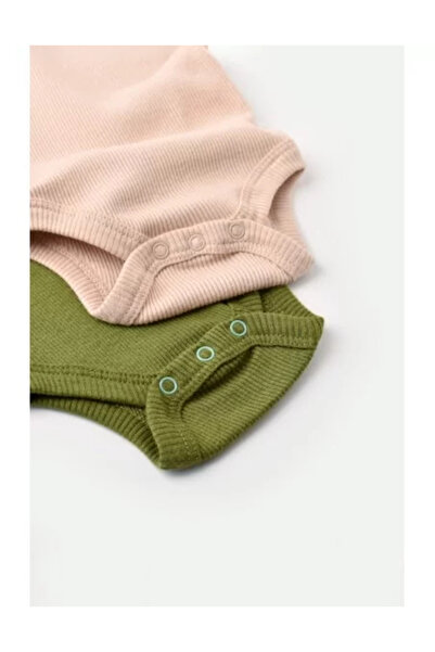 BabyCosy Set 2 sleeveless bodysuits for baby unisex - Green/Blush