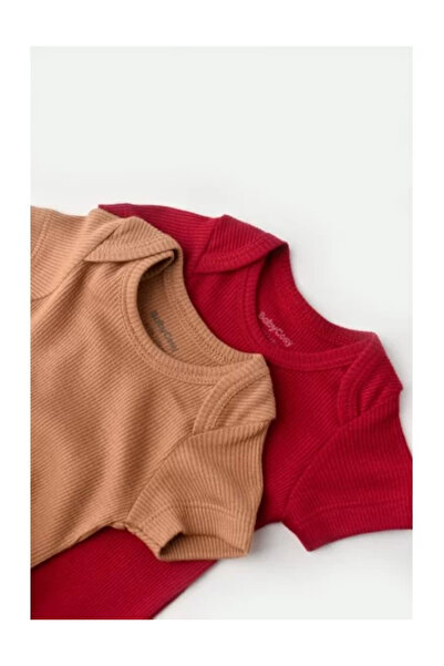 BabyCosy Set 2 body-uri bebe unisex din bumbac si modal - Maro/Rosu