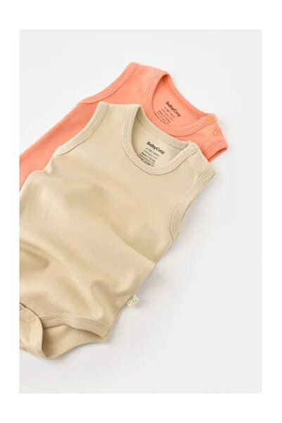 BabyCosy Set 2 sleeveless bodysuits unisex baby - 100% cotton - Pink/Cream