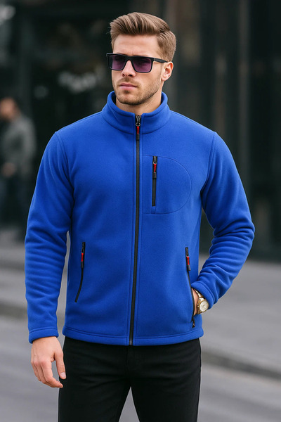 COMBİNE MİCHAİL Men's Full Zip Winter Blue Fleece Jacket