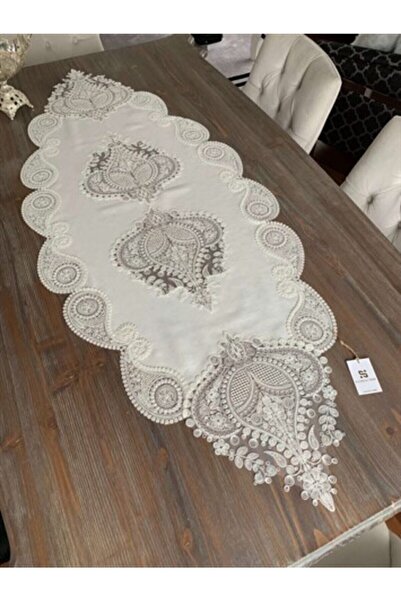 bursa çeyiz Salon Takımı 5 Parça Keten Dantelli Krem