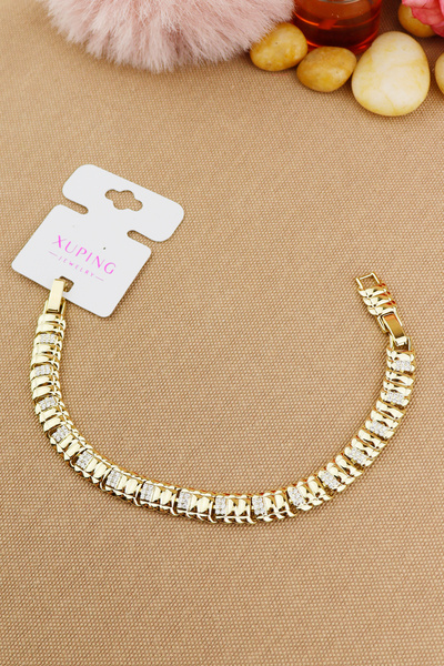 Keyifli Hayaller Xuping Vip Marka Zirkon Taşlı Sıralı Model Bileklik Altın Rengi Kararmaz 17+2cm En:8mm