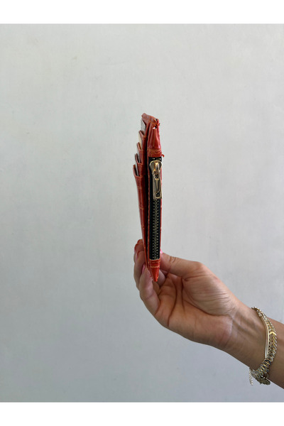 shiny ever Orange Patent Leather Appearance Card Holder with Coin Compartment