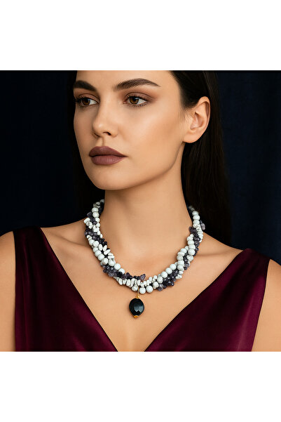 Asteria Elite Amethyst Howlite Three Row Serenity Wisdom Necklace