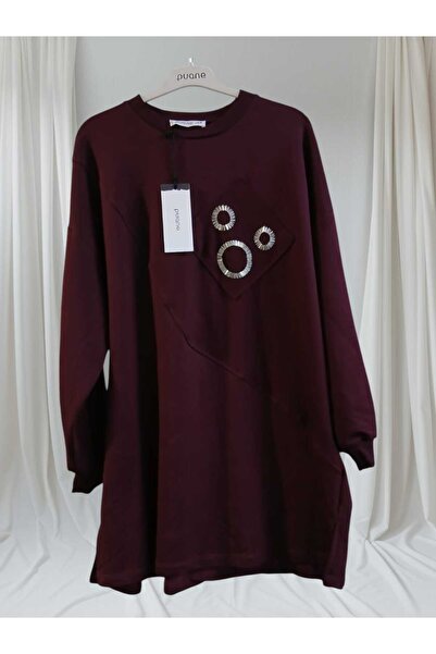 Puane Women's Two Yarn Fabric Pocket Bead Detailed Tunic 10727