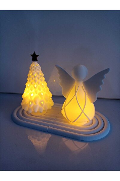 smilechild Ledli Yılbaşı Ağacı Ve Melek 2 li Set 10-12 cm [2 Adet Led Mum Dahildir]