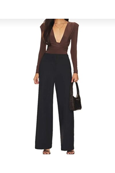 Nsb Tasarım Дамски кафяв боди с дълбоко V-образно деколте