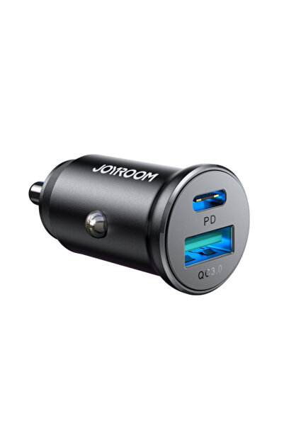 Joyroom شاحن سيارة صغير JR-CCN05 USB-A USB-C بقوة 30 وات، شحن سريع وآمن، - أسود