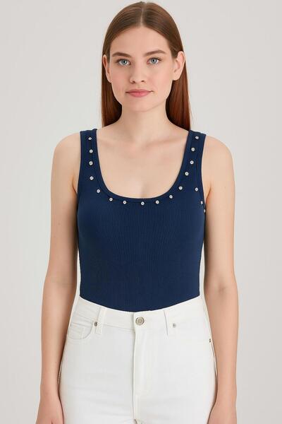 MELOOX Stone Detailed Ribana Strap Blouse - Women's Stylish Casual Fashion
