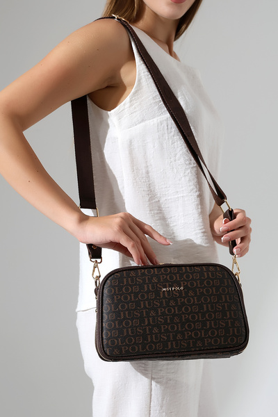 Just Polo 5-Compartment Coffee Casual Women's Shoulder Bag with Adjustable Strap