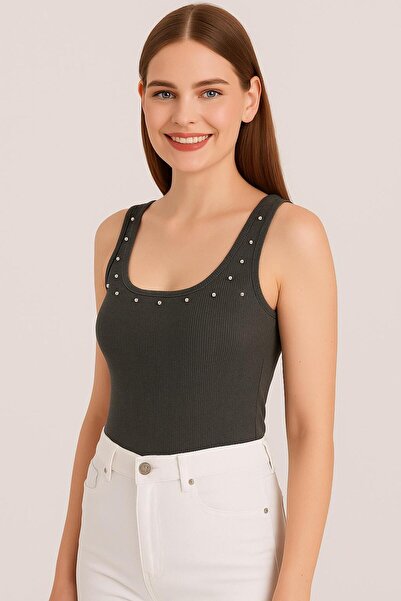 MELOOX Stone Detailed Ribana Strap Blouse - Women's Stylish Casual Fashion