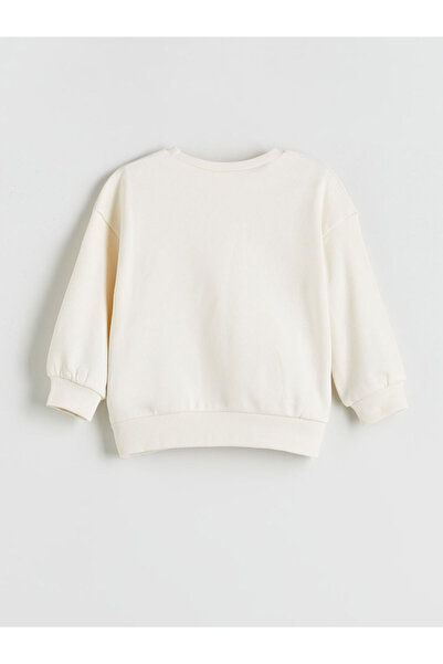 LC Waikiki Ecru Crew Neck Sweatshirt with Bow Detail for Girls