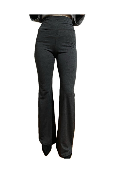 Modoo Tekstil Gri Siyah Detaylı İspanyol Paça Pantolon