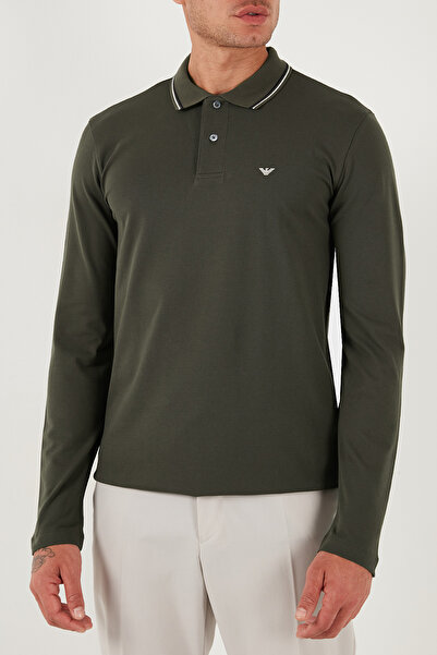 Emporio Armani Logoed Regular Fit Cotton Long Sleeve Polo Neck t Shirt Men's Polo Neck t Shirt 8N1Fb