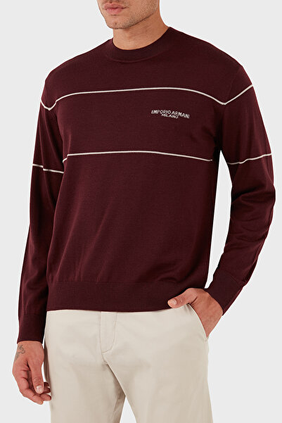 Emporio Armani Wool Stripe Detailed Regular Fit Crew Neck Sweater Men's Sweater Em002796 Af14199 M506