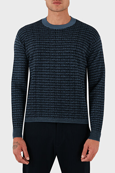 Emporio Armani Jacquard Logo Printed 100% Wool Crew Neck Sweater Men's Sweater Em002630 Af14199 Fb077