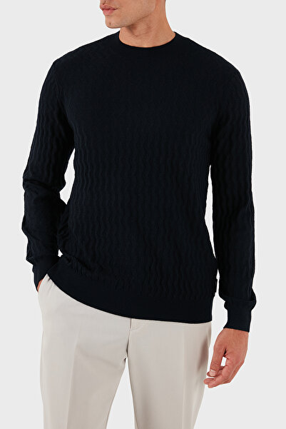 Armani Exchange Yün Karışımlı Regular Fit Bisiklet Yaka Dalgalı Dokuma Kazak Erkek KAZAK XM001560 AF