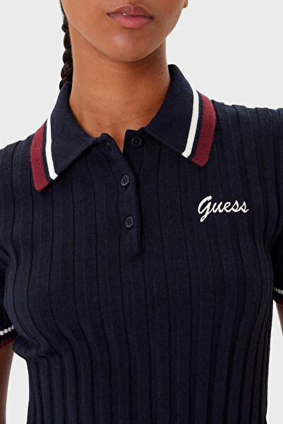 Guess Sabina Logolu Yünlü Slim Fit Düğmeli Polo Yaka Kısa Kollu Kazak V5BP04Z1152 POLO YAKA KA