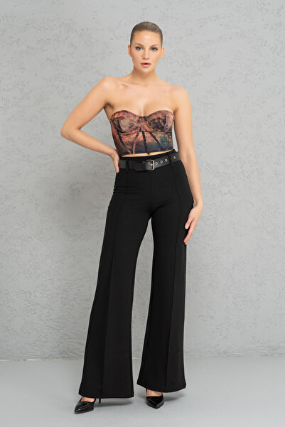 Kikiriki Kemerli Siyah Krep Pantolon