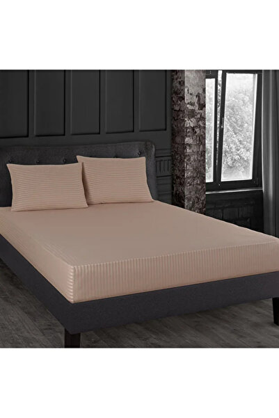 HAPPY COTTON طقم ملاءات سرير مطاطية من قطن الساتان بنسبة 100%، مخططة، مزدوجة،...