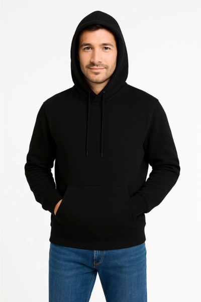 Vogueway Men's Three Thread Hooded Kangaroo Pocket Sweatshirt Hoodie - Black