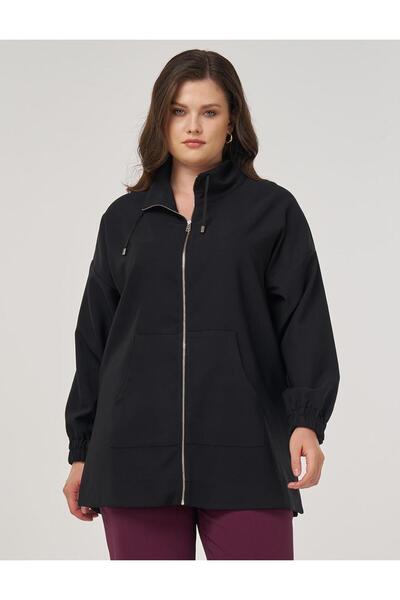 Kayra Wide Collar Zipper Closure Tunic Black