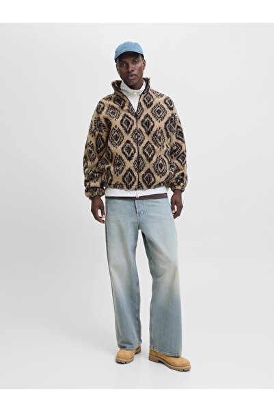 Jack & Jones Ανδρικό μπεζ φούτερ Jack Jones Jorpaddy Teddy Full Zip Hn T25 12288979-06