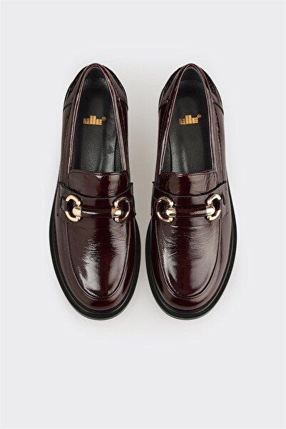 Elle Shoes Bordo Deri Kadın Günlük Loafer