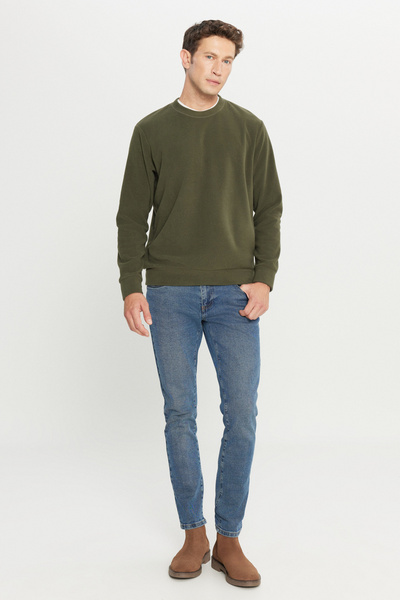 AC&Co / Altınyıldız Classics Men's Khaki Sweatshirt Fleece Standard Fit Regular Cut Crew Neck
