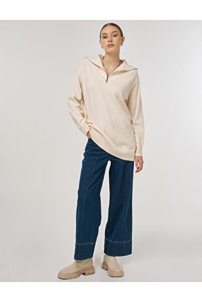 Kayra Zippered Knitwear Tunic Cream