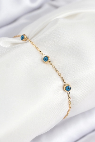 Clariss سوار نسائي من الفولاذ 316L مزين بخرز العين باللون الذهبي