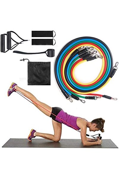 NO BRAND مجموعة من 11 قطعة من حبال السحب المرنة للياقة البدنية، وأشرطة المقاو...