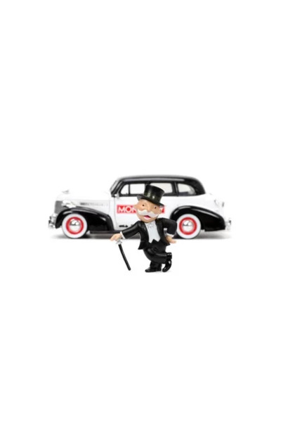 JollyMag Sada autíček JADA 1939 CHEVROLET MASTER DELUXE v měřítku 1:24 a figurka pana Monopoly.