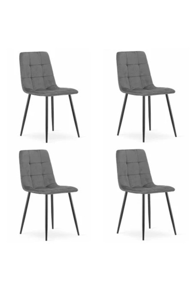 Artool Set 4 scaune bucatarie/living, Artool, Kara, catifea, metal, gri si ne...