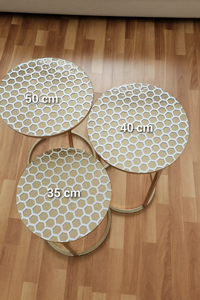 Rona Home 3-Piece Zigon Coffee Table Cover |   Honeycomb Patterned Pvc Cream |   Luxury Waterproof Erasable Dowry Box Model