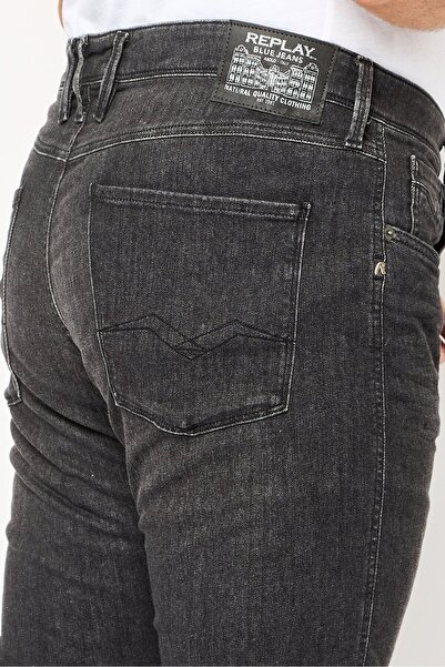 Replay Men Super Slim Fit Washed Stretchable Jeans, Black