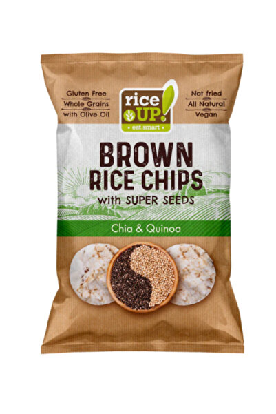 Rice Up رقائق الأرز الكاملة، بذور الشيا والكينوا، 60 جم، خالية من الغلوتين، خالية من الكائنات المعدلة وراثيًا × 12 قطعة