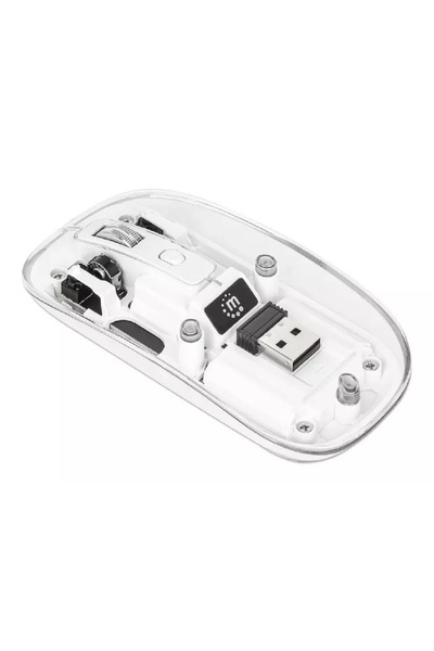 MANHATTAN 190275 Wireless Mouse, Transparent 4D, RGB, USB-A Micro Receiver, White