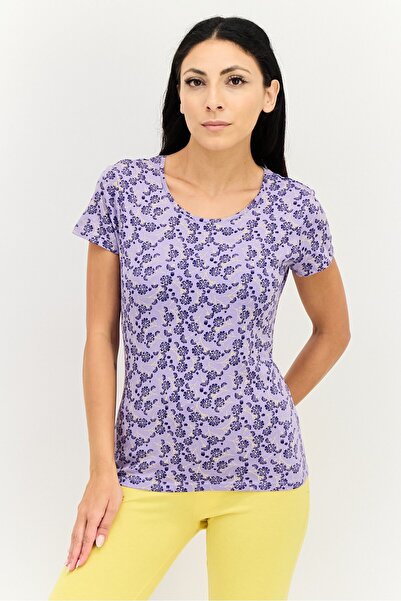 Zivame x Rosaline Women Floral Print Short Sleeves Sleepwear Top, Multicolor