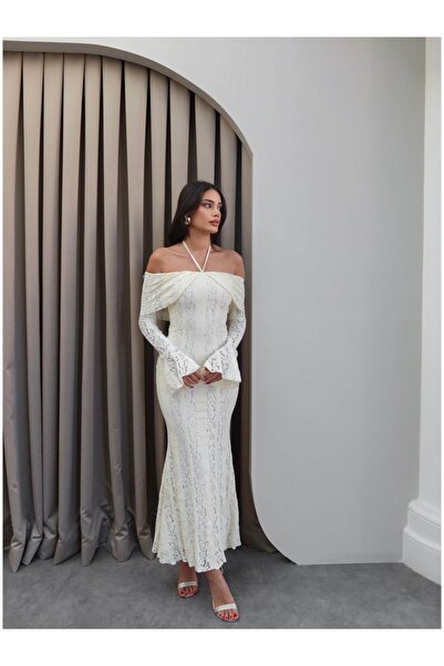ESRAHELVACI Open Shoulder Lace Dress with Tie