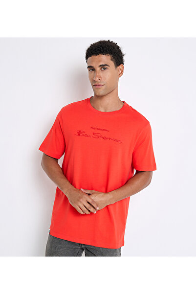 Ben Sherman Red Embroidered Crew Neck Men Casual T-Shirts