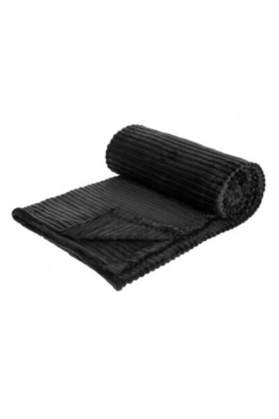 OEM Patura decorativa moale catifelata, dimensiune 220 x 150 cm, model in relief cu dungi, Negru
