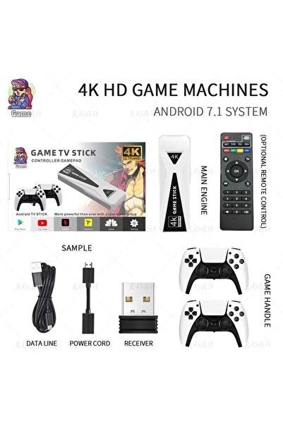Doreka Gt68 DVD Android Game Tv Stick 4K 64 GB Remote Control Hazıfa Kartı ve...