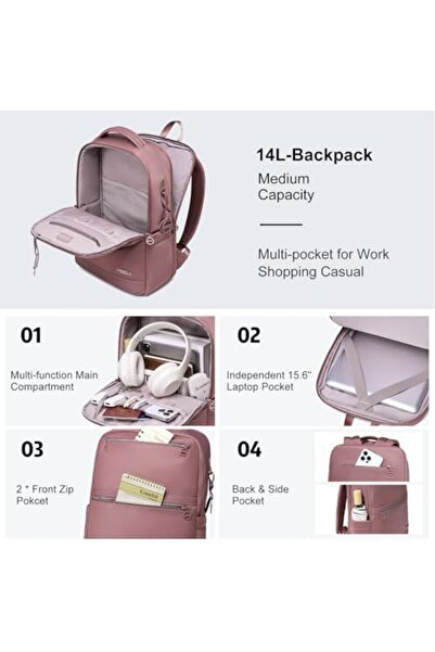 Chantria حقيبة ظهر نسائية للكمبيوتر المحمول سعة 14 لترًا و7 جيوب