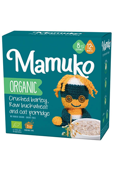 Mamuko Terci cu 3 cereale: fulgi de ovăz, hrișcă și orz bio, 12+ luni, 200 g