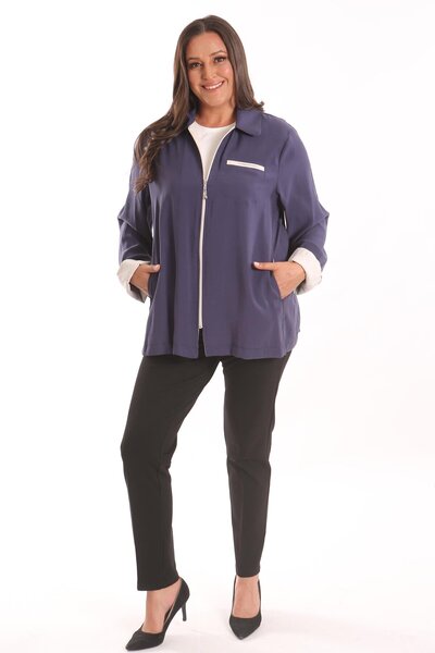 Metpoint Trend42Plus Plus Size Zippered Plus Size Indigo Trench Coat