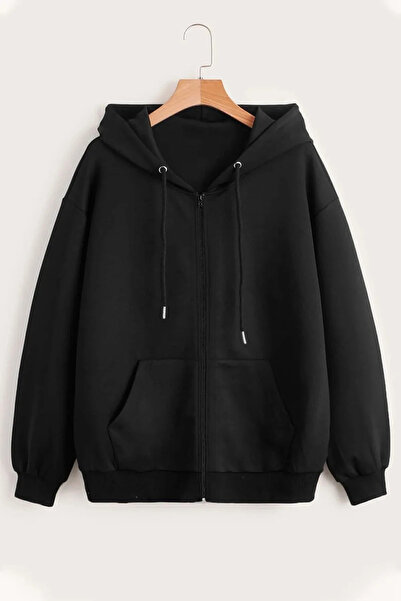 uyguntarz Unisex černá mikina s kapucí na zip