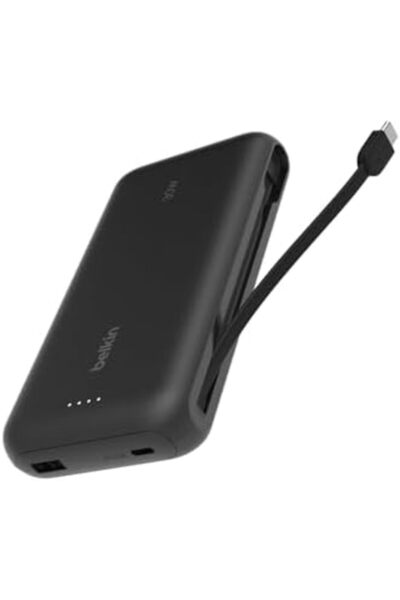 Belkin Portable Charger, Power Bank with Integrated Cable 20K PD 30W - Fast Charging USB-C Power Del