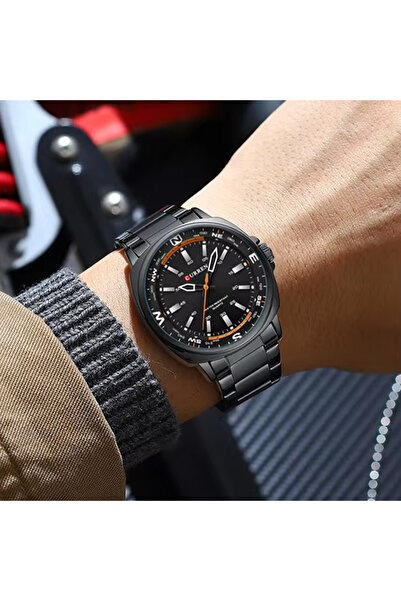 Curren Men's 8455 Quartz Watch with Military Compass Dial and Black Stainless Steel Strap