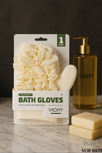 Vichy Bath Washcloth Glove White - Exfoliating Glove for Spa Massage with Intensive Foam Effect Vch - 6578